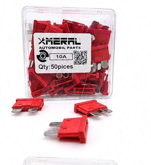 فیوز دوپایه فیوز دوپایه اصلی 10 آمپر درجه یک ضد اشتعال مرال (MERAL) بسته 50 عددی - تصویر 1